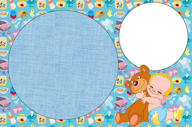 Chá de Bebê e Nascimento Menino com Ursinho – Kit Completo com molduras para convites, rótulos para guloseimas, lembrancinhas e imagens!