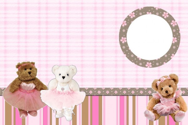 Ursinhas Teddy Bear Bailarinas Marrom e Rosa – Kit Completo com molduras para convites, rótulos para guloseimas, lembrancinhas e imagens!