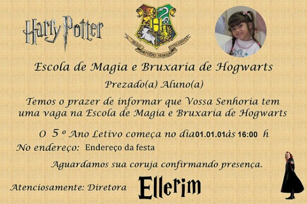 Convite Harry Potter – Carta de Admissão