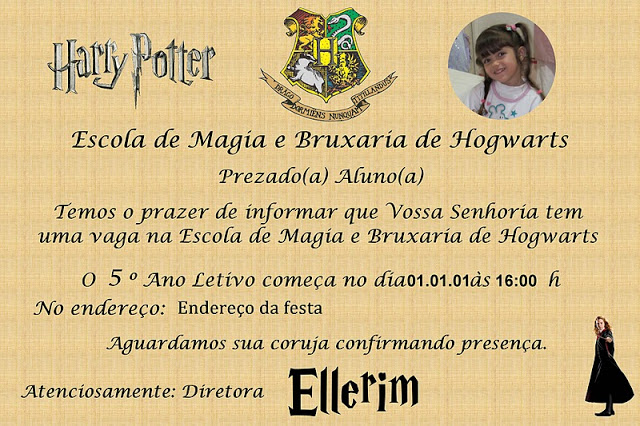 Convite Harry Potter - Carta de Admissão