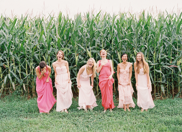 southern wedding laughing bridesmaids