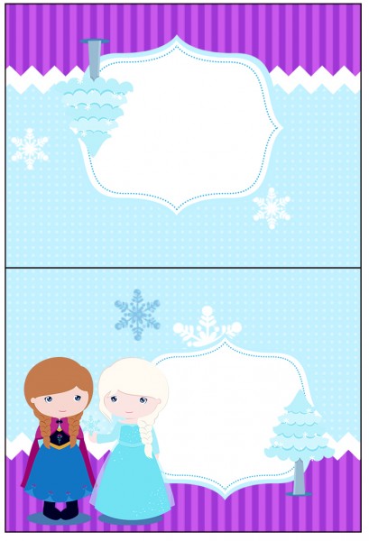 Cartão Agradecimento de Mesa Frozen Cute Roxo e Azul