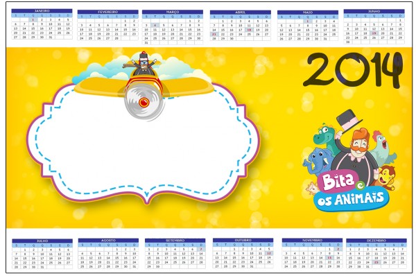 Convite Calendário 2014 Bita e os Animais para Meninos