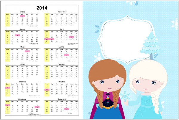 Convite Calendário 2014 Frozen Cute Roxo e Azul 1