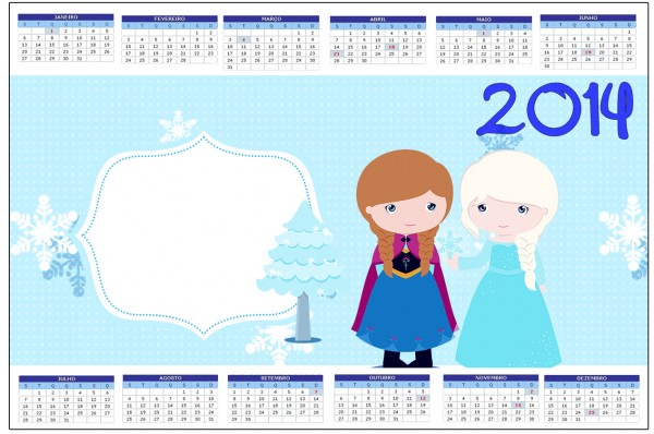Convite Calendário 2014 Frozen Cute Roxo e Azul