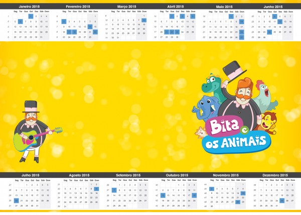 Convite Calendário 2015 Bita e os Animais para Meninos