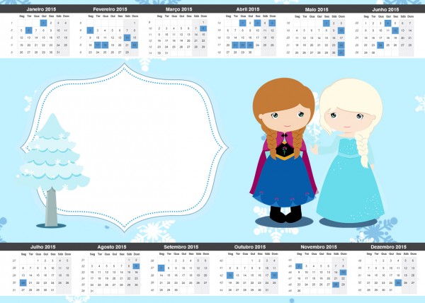 Convite Calendário 2015 Frozen Cute Roxo e Azul
