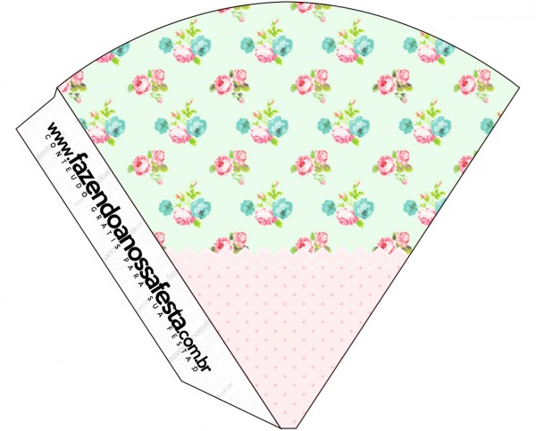 Cone Guloseimas Floral Verde e Rosa