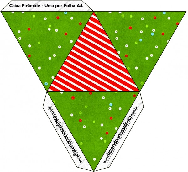 Caixa Pirâmide Fundo Natal Vermelho e Verde