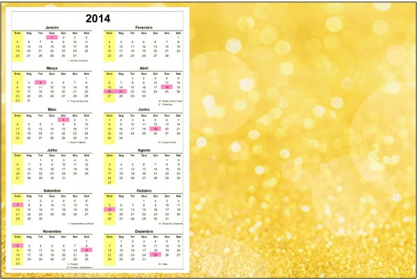Calendário 2014 Fundo Ano Novo