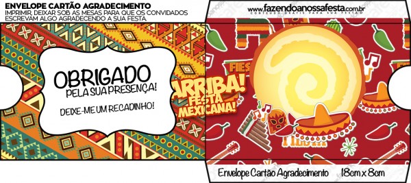 Envelope Cartão Agradecimento Festa Mexicana