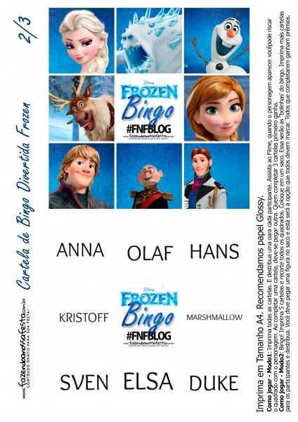 Cartela de Bingo Frozen FNF 2