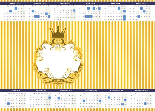 Convite Calendário 2015 Fundo Príncipe Azul e Dourado