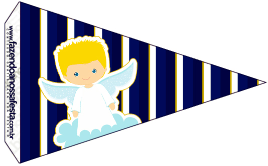Bandeirinha Sanduiche 3 Batizado Azul Marinho Anjinho Loiro