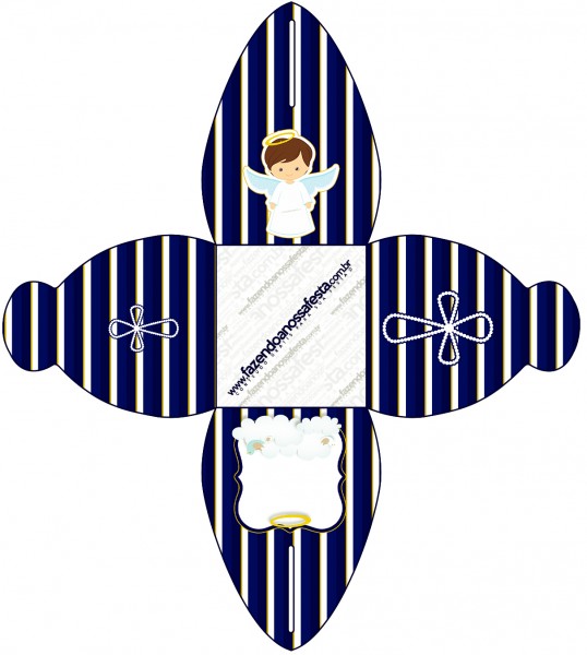 Caixa Batizado Menino Azul Marinho e Branco