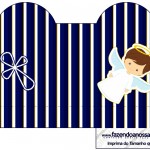 Caixa Coração Batizado Menino Azul Marinho e Branco