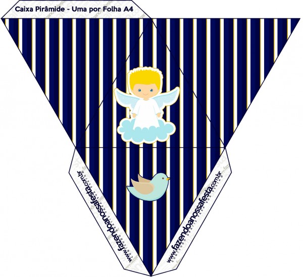 Caixa Pirâmide Batizado Azul Marinho Anjinho Loiro
