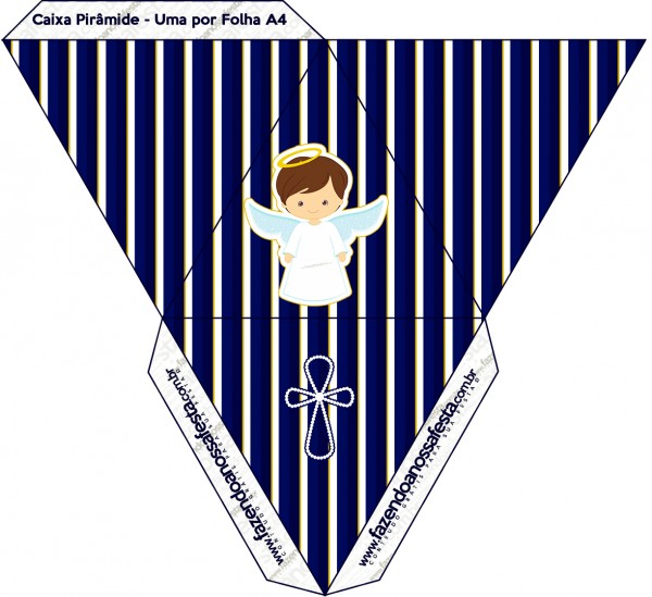 Caixa Pirâmide Batizado Menino Azul Marinho e Branco