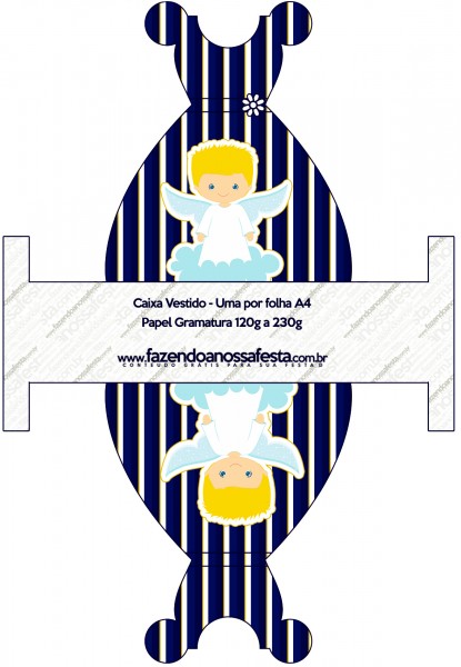 Caixa Vestido Batizado Azul Marinho Anjinho Loiro