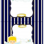 Cartão Agradecimento de Mesa Batizado Azul Marinho Anjinho Loiro