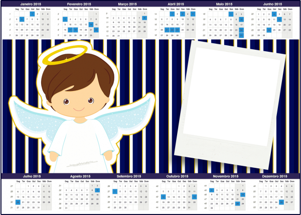 Convite Calendário 2015 Batizado Menino Azul Marinho e Branco
