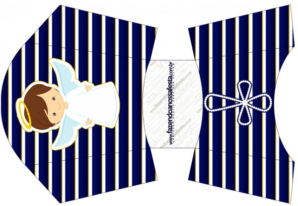 Envelope Fritas Batizado Menino Azul Marinho e Branco