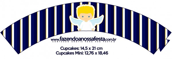 Saias Wrappers para Cupcakes Batizado Azul Marinho Anjinho Loiro 5