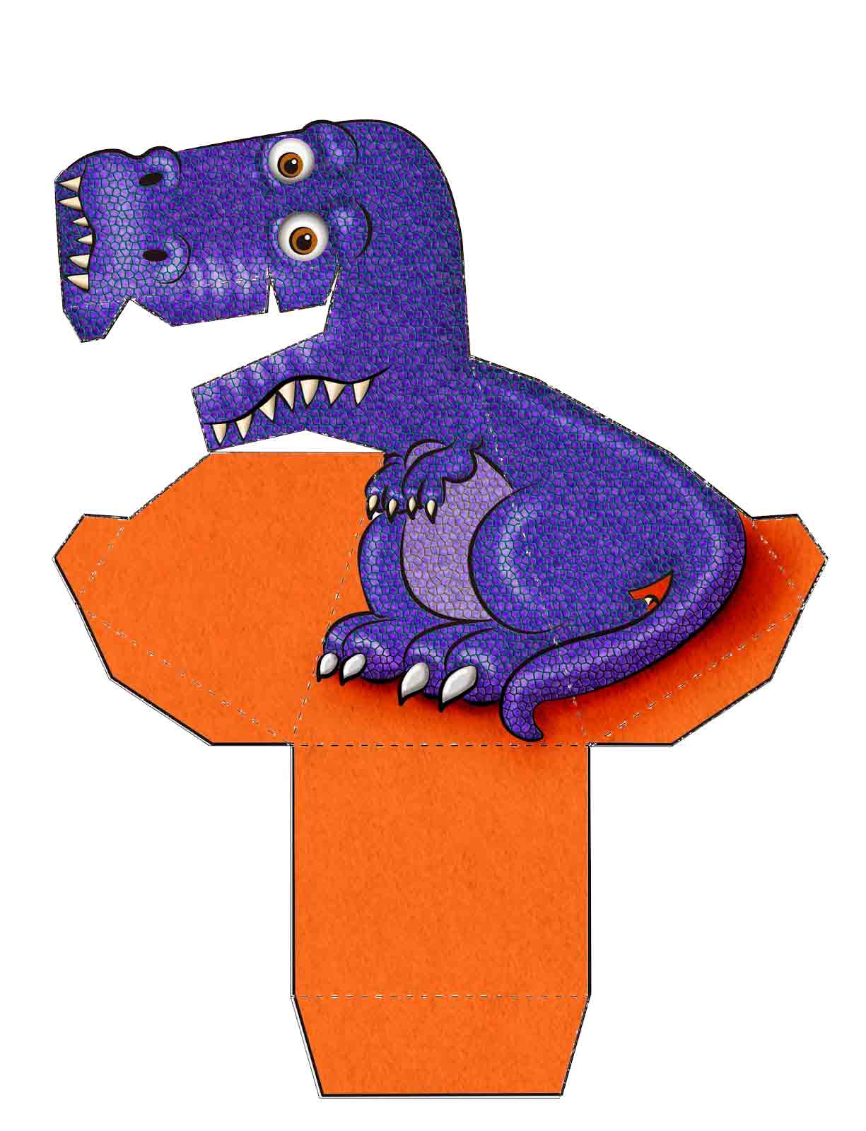 Dinossauro Roxo 3D de Papel que Mexe a Cabeça