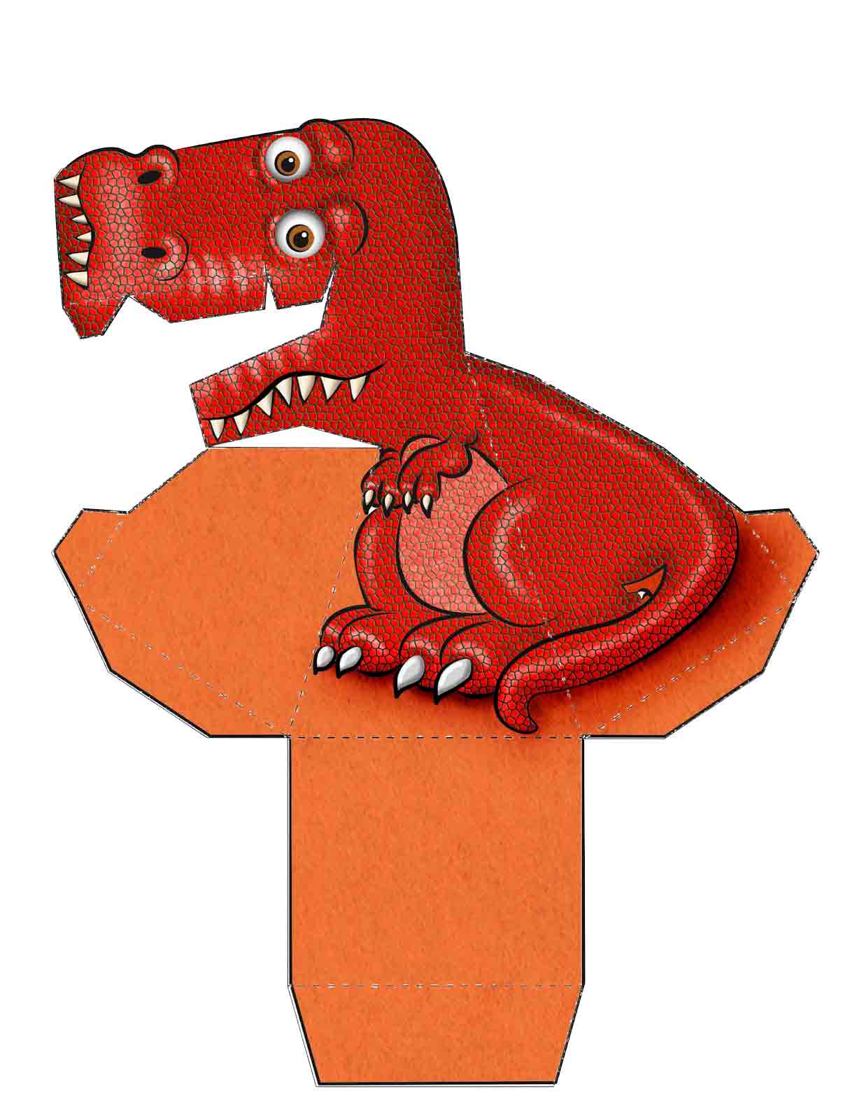 Dinossauro Vermelho 3D de Papel que Mexe a Cabeça