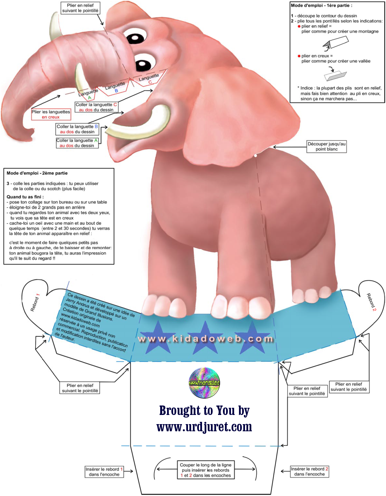 Elefante 3D de Papel que Mexe a Cabeça