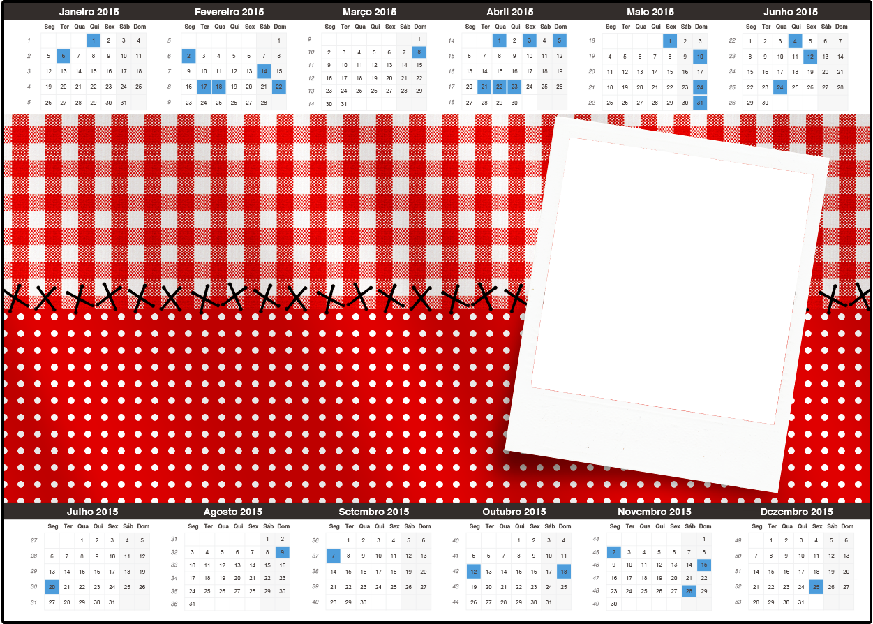 Calendário Fundo Xadrez Vermelho e Poá - Fazendo a Nossa Festa