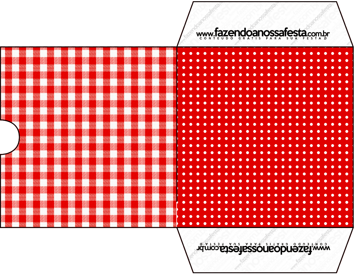 Cartão ou Convite Fundo Xadrez Vermelho e Poá - Fazendo a Nossa Festa