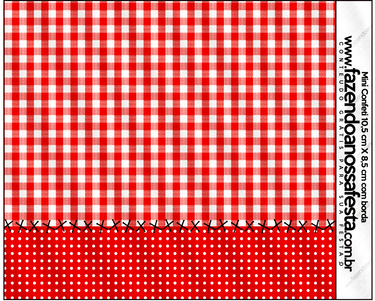 Mini Confeti Fundo Xadrez Vermelho e Poá - Fazendo a Nossa Festa