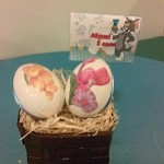 Ovos decorados e cartão agradecimento Festa Páscoa Tom e Jerry