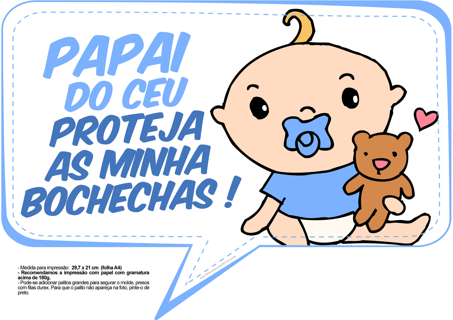 Plaquinhas para Chá de Bebê Papai do céu proteja as minhas bochechas -  Fazendo a Nossa Festa