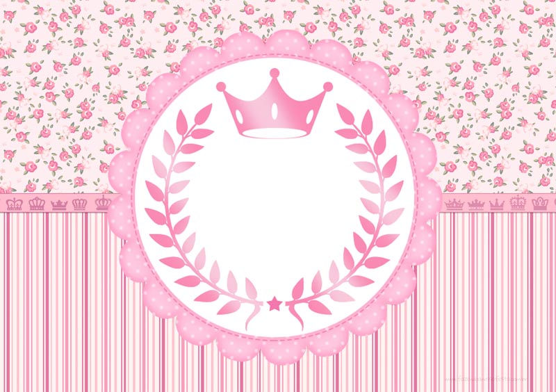 Convite para Festa Coroa de Princesa Rosa Floral Modelo