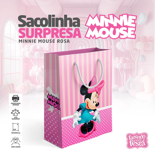 Sacolinha Surpresa Minnie Mouse Rosa Fazendo a Nossa Festa