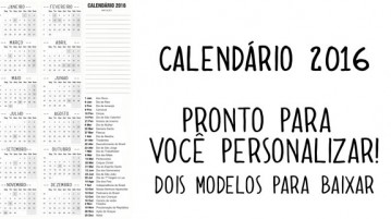 Calendário 2016 com Fundo Transparente para Imprimir Calendário 2016 para personalizar