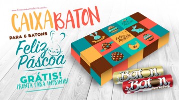 Caixa 6 Baton para Páscoa – Pronta para Imprimir! Caixa 6 Baton para Páscoa - Modelo