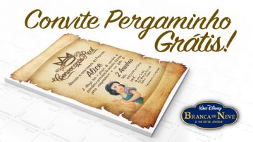 Convite Pergaminho Branca de Neve Grátis Convite Pergaminho Realeza Branca de Neve