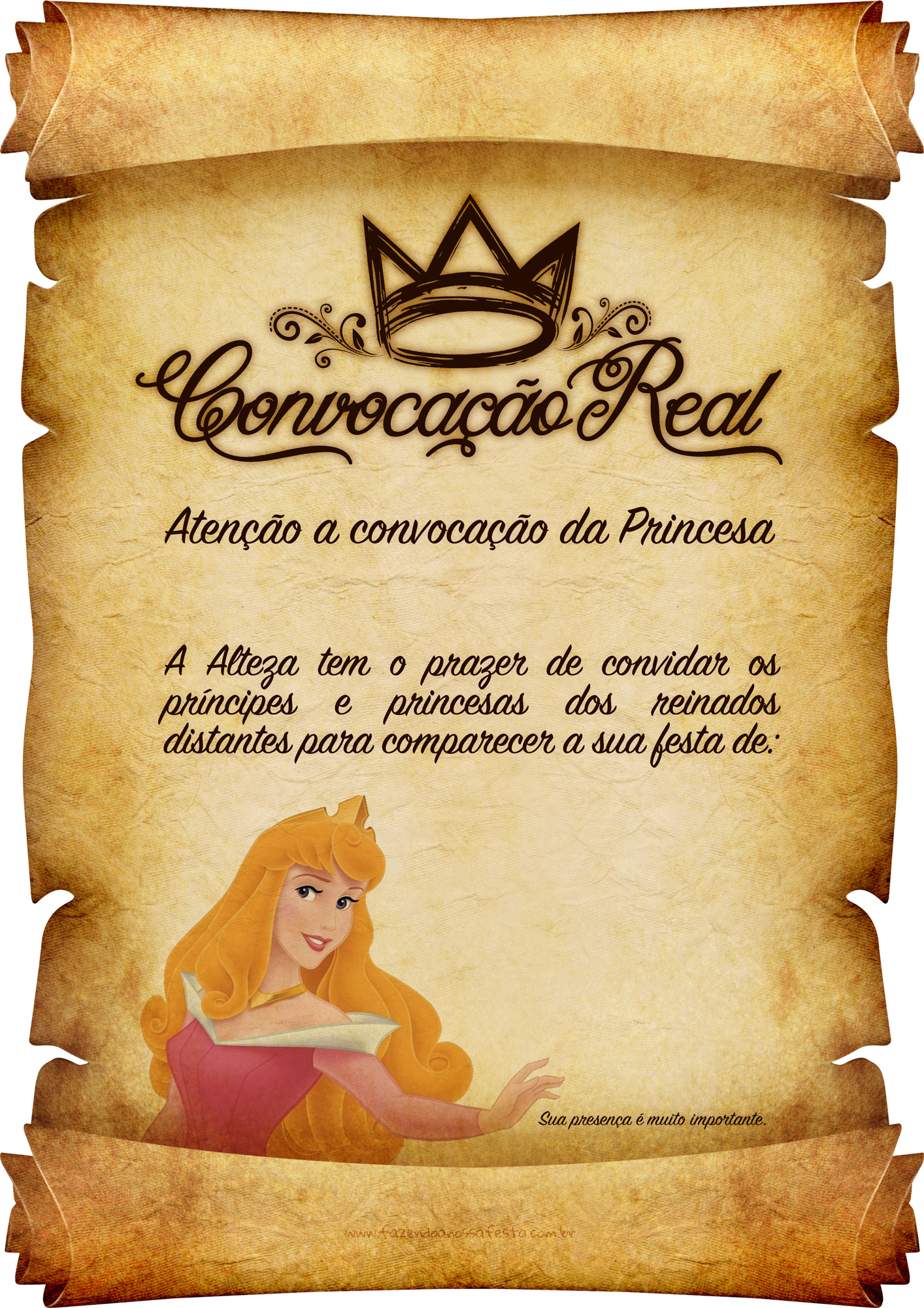 Convite Pergaminho Princesa Aurora - Bela Adormecida