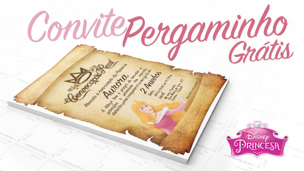 Convite Pergaminho Princesa Aurora - modelo
