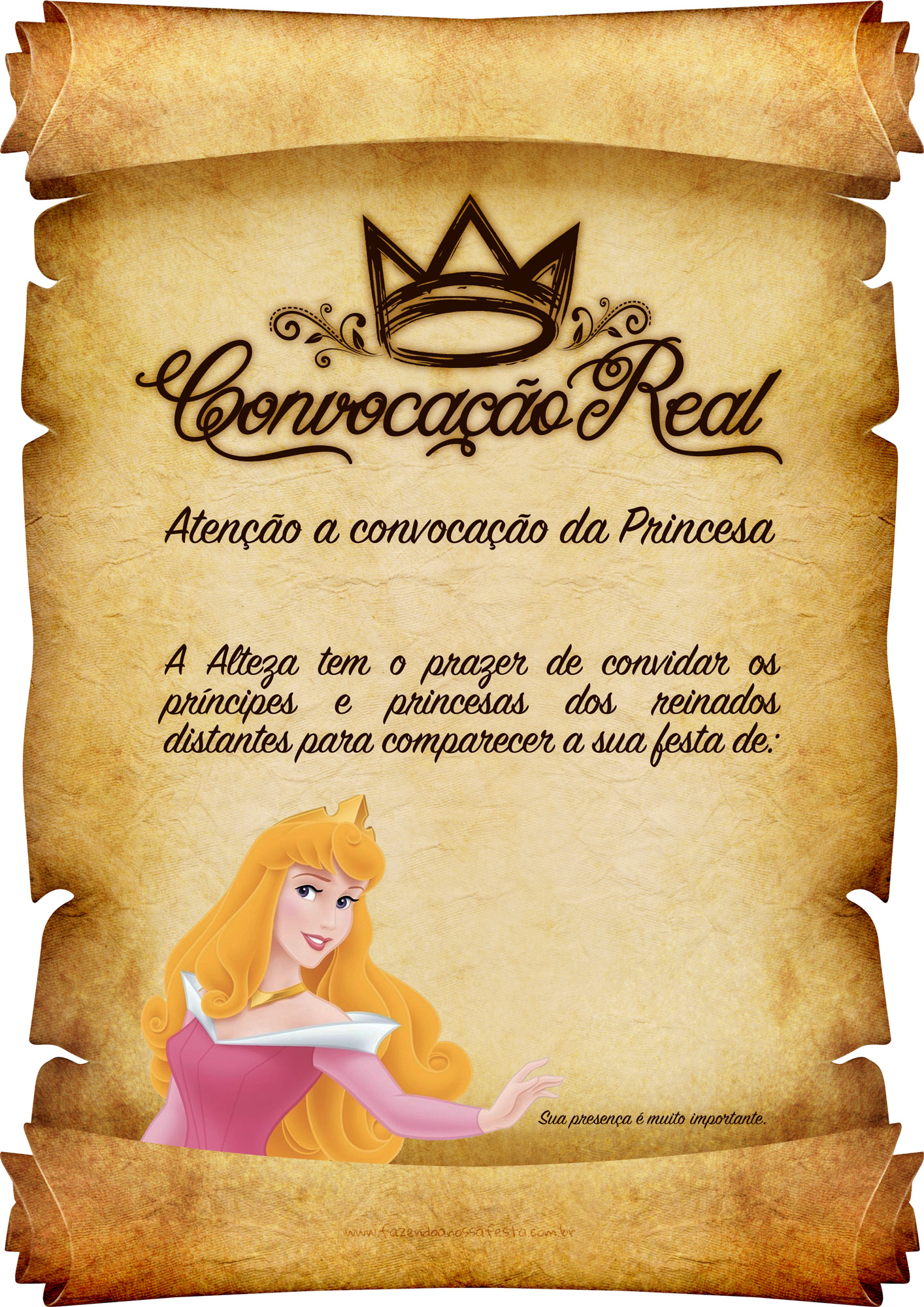 Convite Pergaminho Princesa Aurora