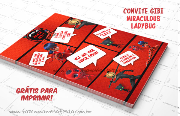 Convites Miraculoso Ladybug e Cat Noir Aniversário