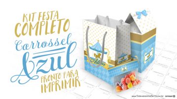 Kit Festa Carrossel Azul para Meninos Grátis para Imprimir Kit Festa Carrossel Azul Modelo