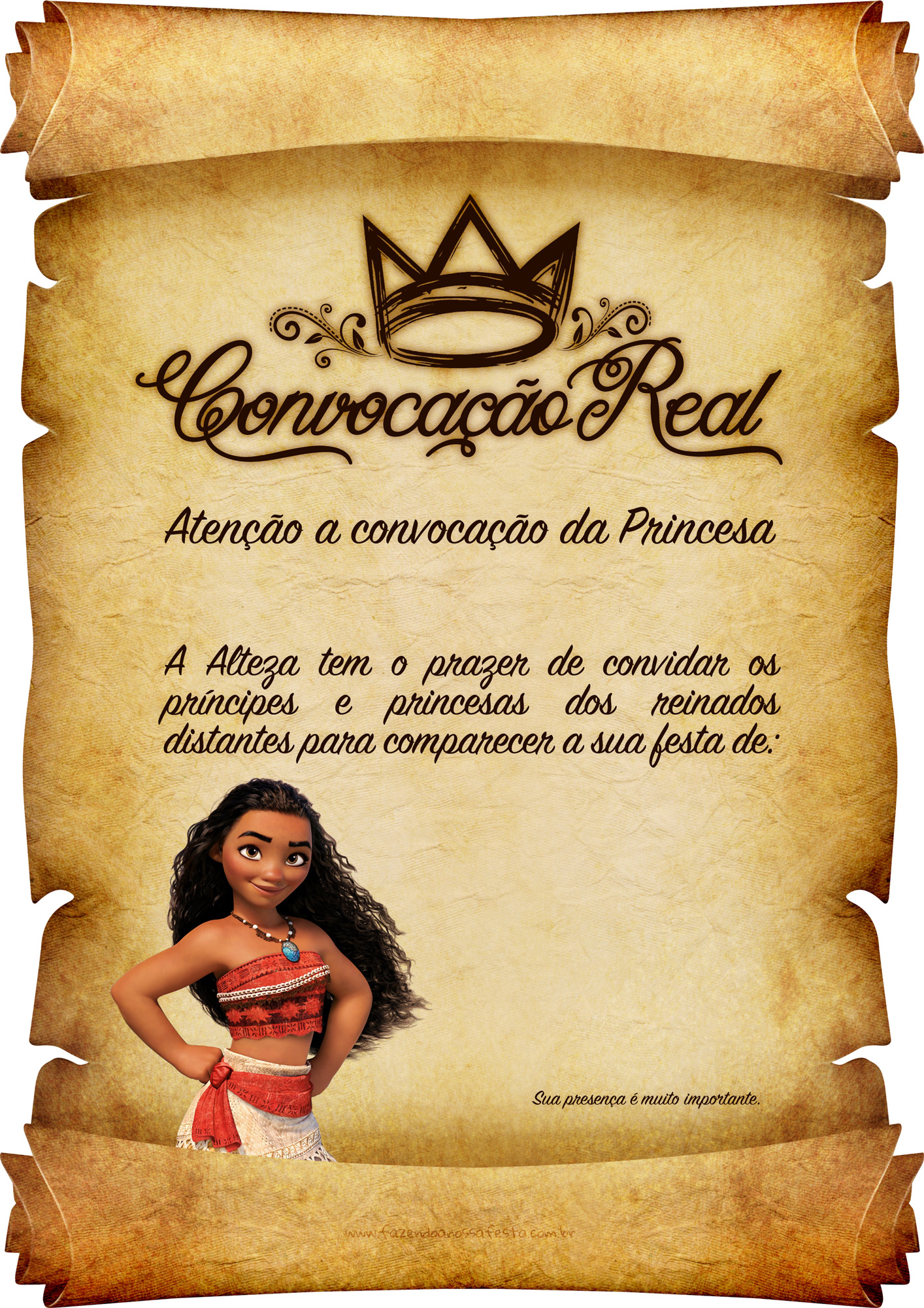 Convite Pergaminho Princesa Moana 2
