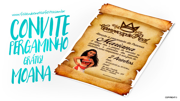 Convite Pergaminho Princesa Moana Modelo