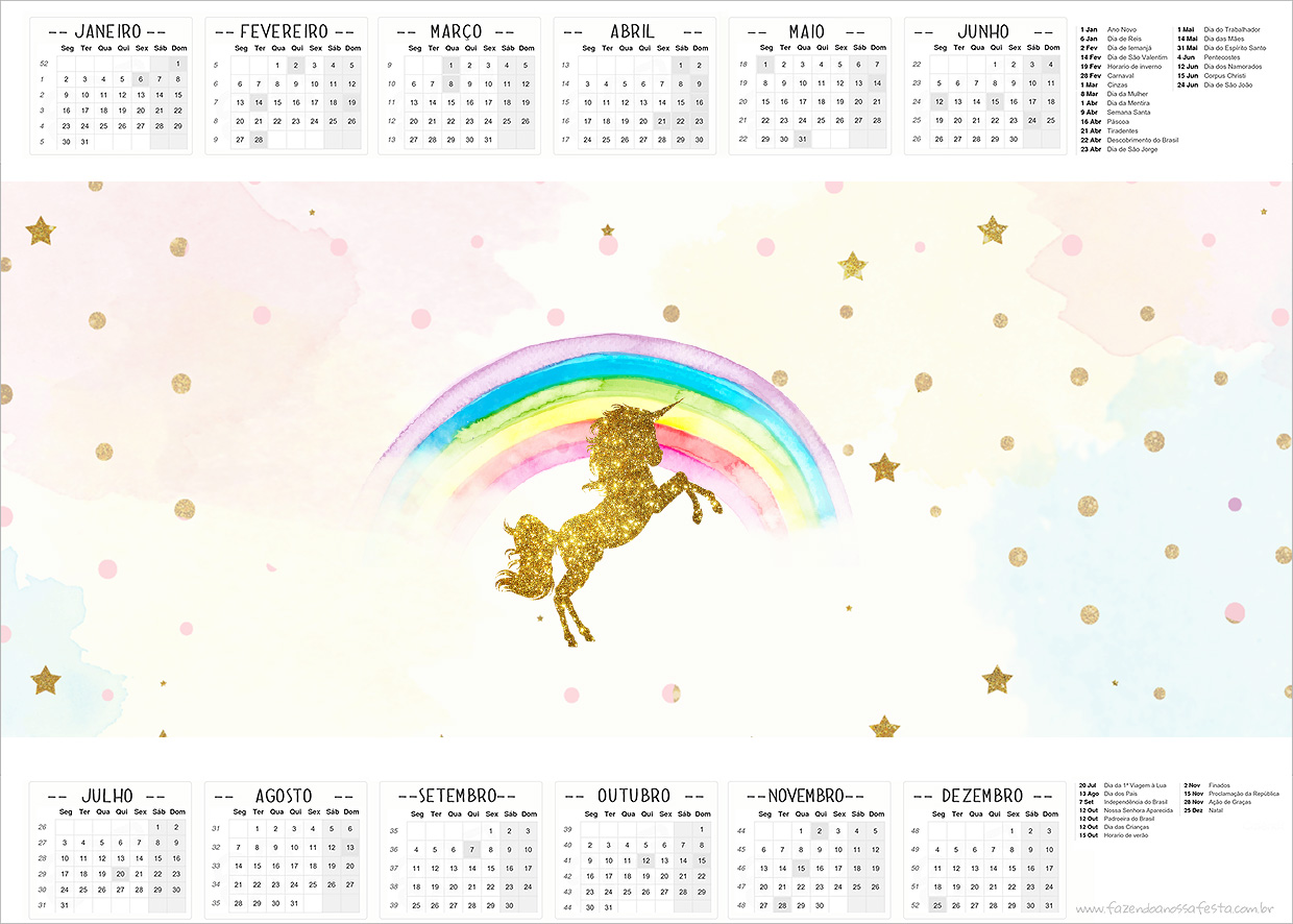 Calendario 2017 Unicórnio