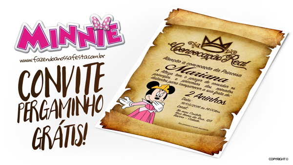 Convite Pergaminho Minnie Princesa