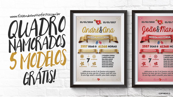 Arte Quadro Namoro Casal Bodas de Papel 1 ano Digital